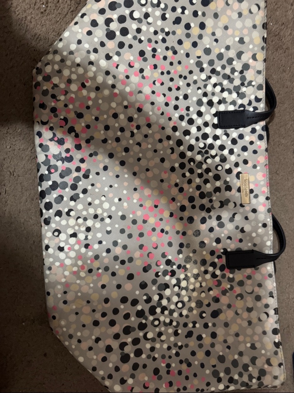 kate spade Gray Polka Dot Tote with Black and Pink Accents